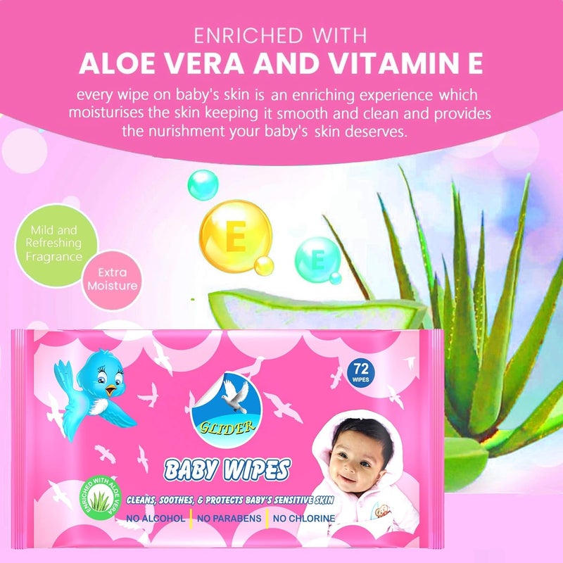 GLIDER Baby Wipes with Aloe Vera, Vitamin E & Mild Fragrance | Gentle & Soft for Baby’s Delicate Skin | (Pack of 8 – 576 Wipes) - Image 3