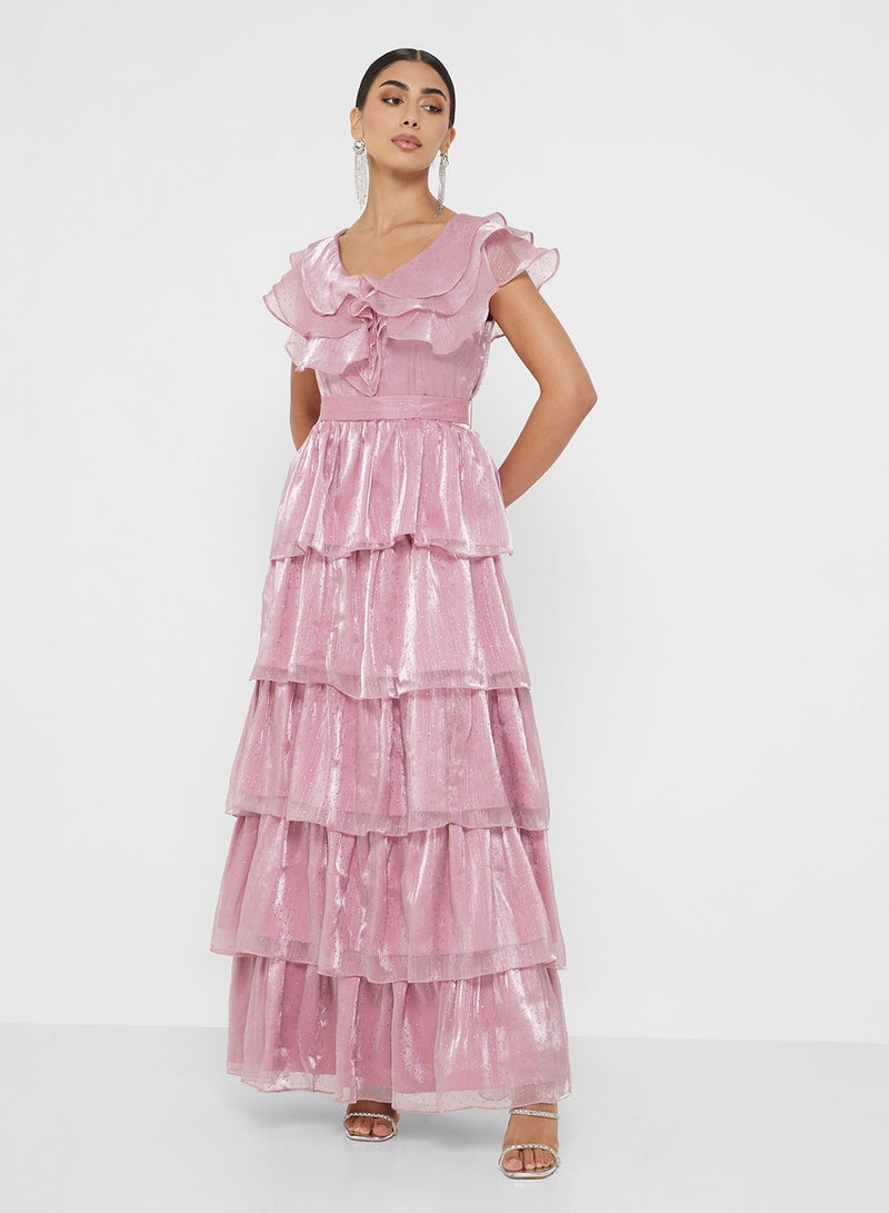 Namshi x Shimmer Tiered Dress With Ruffles - Image 5