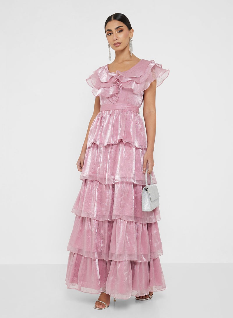 Namshi x Shimmer Tiered Dress With Ruffles - Image 1
