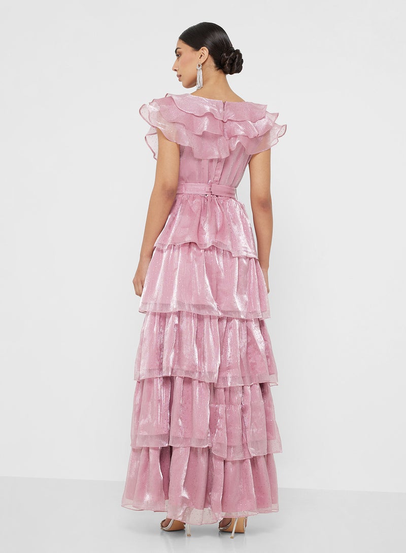 Namshi x Shimmer Tiered Dress With Ruffles - Image 2