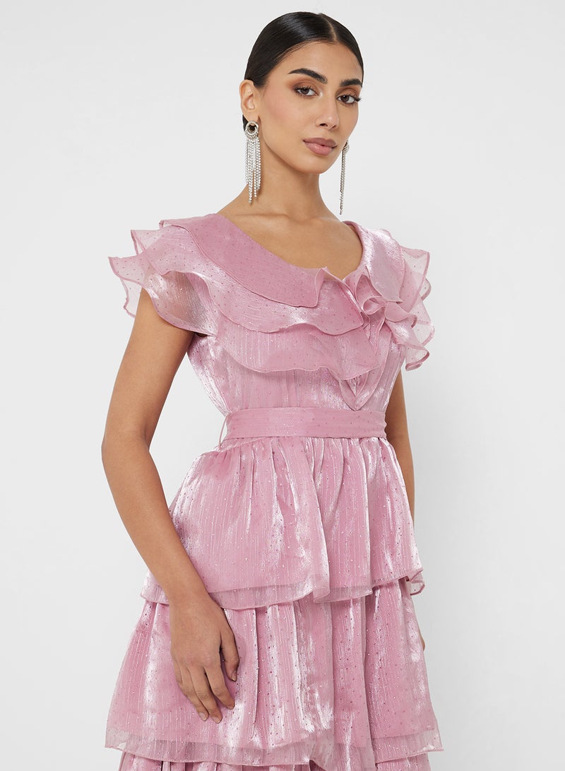 Namshi x Shimmer Tiered Dress With Ruffles - Image 3