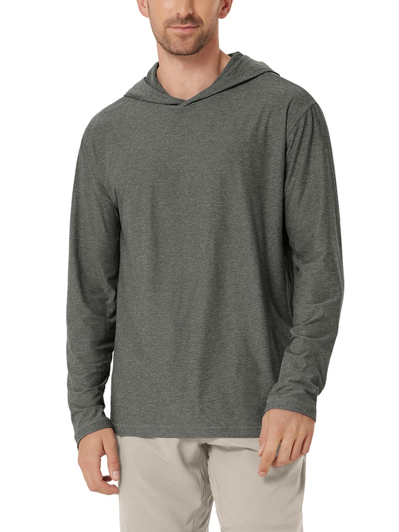 ODODOS Men's Long Sleeve Hoodie - odSTRATUM Tech Performance Pullover - Ultra Soft Moisture Wicking UPF 50+ Top, Smoke Heather, Small - Image 1