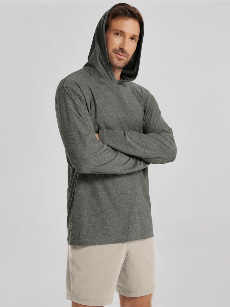 ODODOS Men's Long Sleeve Hoodie - odSTRATUM Tech Performance Pullover - Ultra Soft Moisture Wicking UPF 50+ Top, Smoke Heather, Small - Image 2