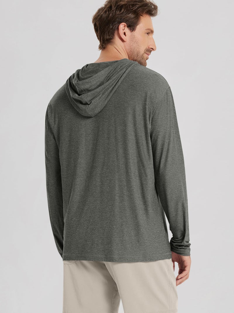 ODODOS Men's Long Sleeve Hoodie - odSTRATUM Tech Performance Pullover - Ultra Soft Moisture Wicking UPF 50+ Top, Smoke Heather, Small - Image 3