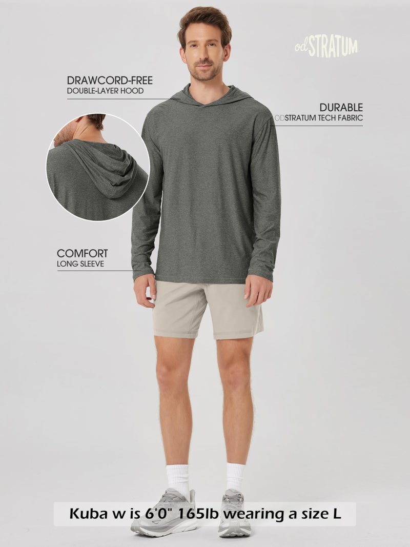 ODODOS Men's Long Sleeve Hoodie - odSTRATUM Tech Performance Pullover - Ultra Soft Moisture Wicking UPF 50+ Top, Smoke Heather, Small - Image 4
