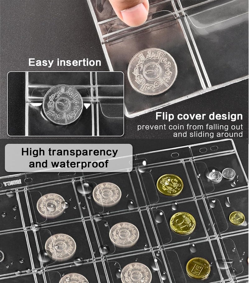 Long term heavy use compatible Coin Collection Book Holder for Collectors, 200 Pockets Coin Collecting Album & 30 Sleeves Paper Money Currency Display Storage Case for All Coin Collection Supplies (Brwon) Multi-style matching design - Image 5