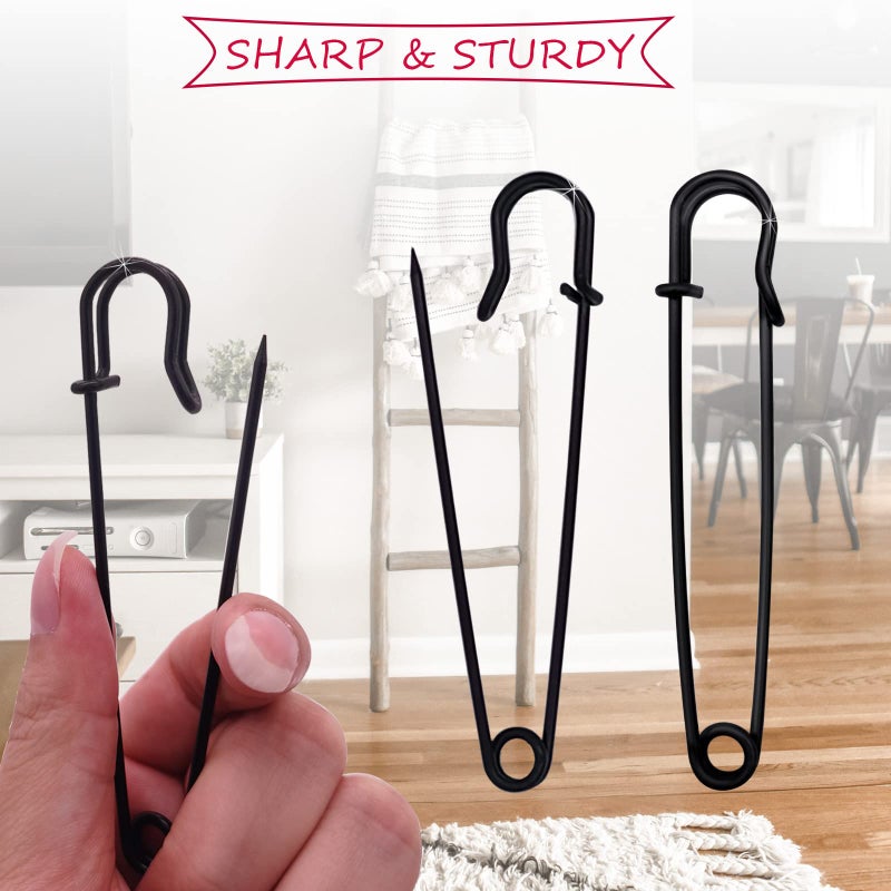 Urmspst Safety Pins (Upgraded), 4" Large Safety Pin Pack of 15 for Clothes Leather Canvas Blankets Crafts Skirts Kilts, Extra Large Heavy Duty Safety Pins (Black) - Image 3