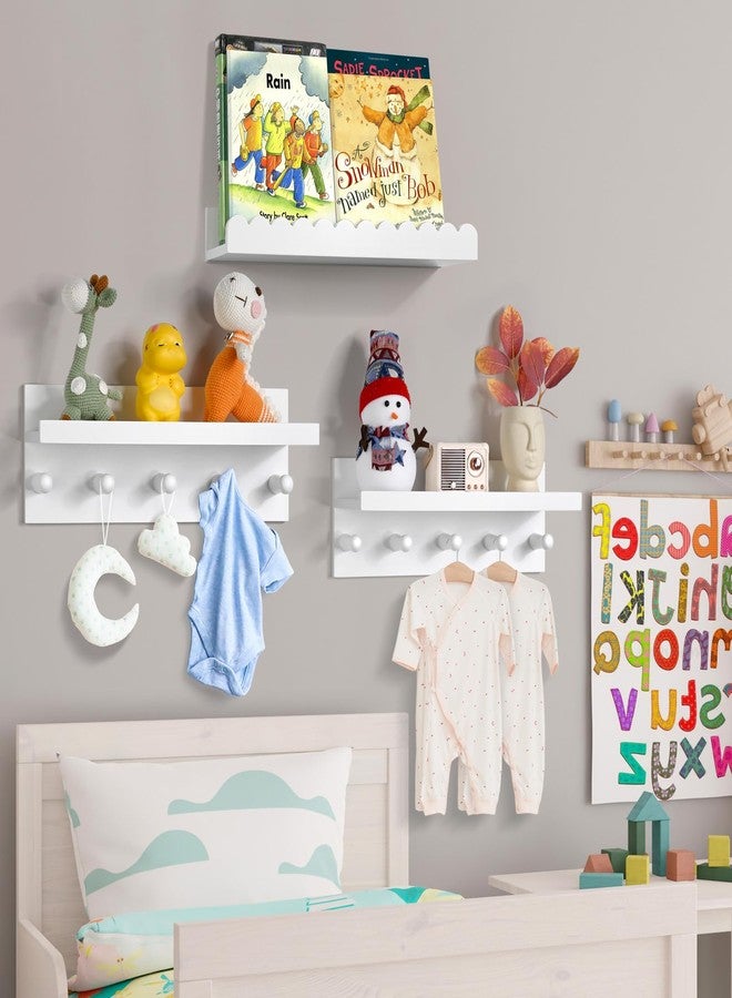 Ollieroo Set of Four Floating Book Shelves for Wall, Nursery Book Shelf for Kids Room, Bamboo Wood Hanging Bookshelf for Baby Teen Boys Girls, Wall Mounted Shelves for Bedroom Bathroom Decor(Wavy) - Image 2