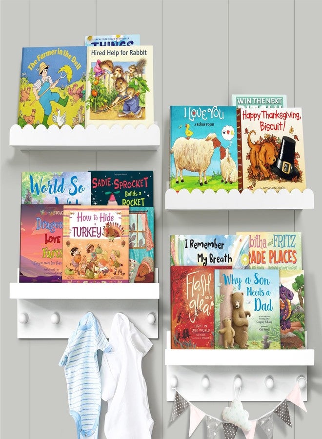 Ollieroo Set of Four Floating Book Shelves for Wall, Nursery Book Shelf for Kids Room, Bamboo Wood Hanging Bookshelf for Baby Teen Boys Girls, Wall Mounted Shelves for Bedroom Bathroom Decor(Wavy) - Image 1