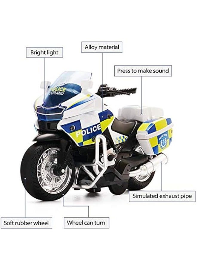 Police Motorcycle Toy - Pull Back Toy Motorcycle with Sound and Light Toy,Toy Motorcycles for Boy,Toys for 3-9 Year Old Boys (White)  - Image 4