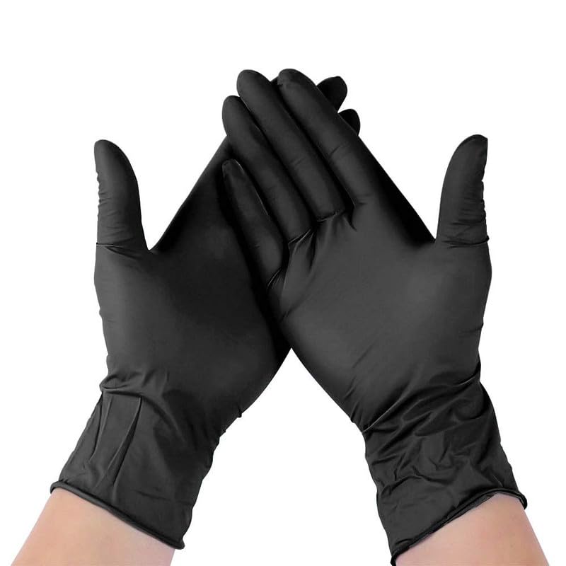Voblin Nitrile Cleaning Hand Gloves Food Grade, Non Tearable, Ce & Fda Approved (Box Of 50Made In Malaysia (Medium) Black, 50 Pieces) - Image 1