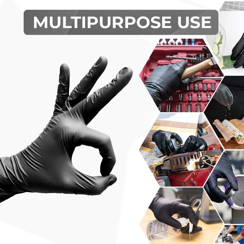 Voblin Nitrile Cleaning Hand Gloves Food Grade, Non Tearable, Ce & Fda Approved (Box Of 50Made In Malaysia (Medium) Black, 50 Pieces) - Image 3