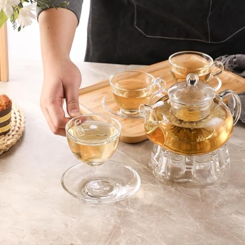 Mevanta Premium Glass Tea Cup and Saucer Set (6 Cups & 6 Saucers - 250 ML) Transparent Cups & Saucer Set For Coffee Herbal Green Tea, Lemon Tea, Espresso, Hot Chocolate,Cappuccino (MSC - 14, Set of 6) - Image 3