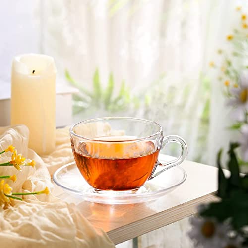 Mevanta Premium Glass Tea Cup and Saucer Set (6 Cups & 6 Saucers - 250 ML) Transparent Cups & Saucer Set For Coffee Herbal Green Tea, Lemon Tea, Espresso, Hot Chocolate,Cappuccino (MSC - 14, Set of 6) - Image 2