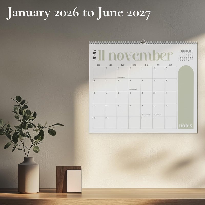 Paper Play Wall Calendar 2026-2027 Hanging Calendar, Jan 2026 to June 2027, 13.5 x 11 Inch Monthly Calendar for Wall, 18 Months Spiral Twin-Wire Binding Wall Calendar Planner, Large Writing Blocks with Holidays - Image 5