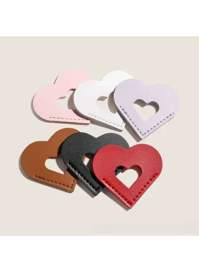 Pink PU Leather Heart Bookmark Clip With Keyring Slot Portable Page Holder - Image 1