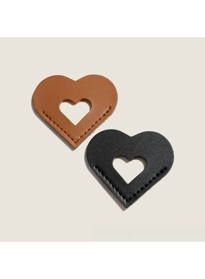 Pink PU Leather Heart Bookmark Clip With Keyring Slot Portable Page Holder - Image 3