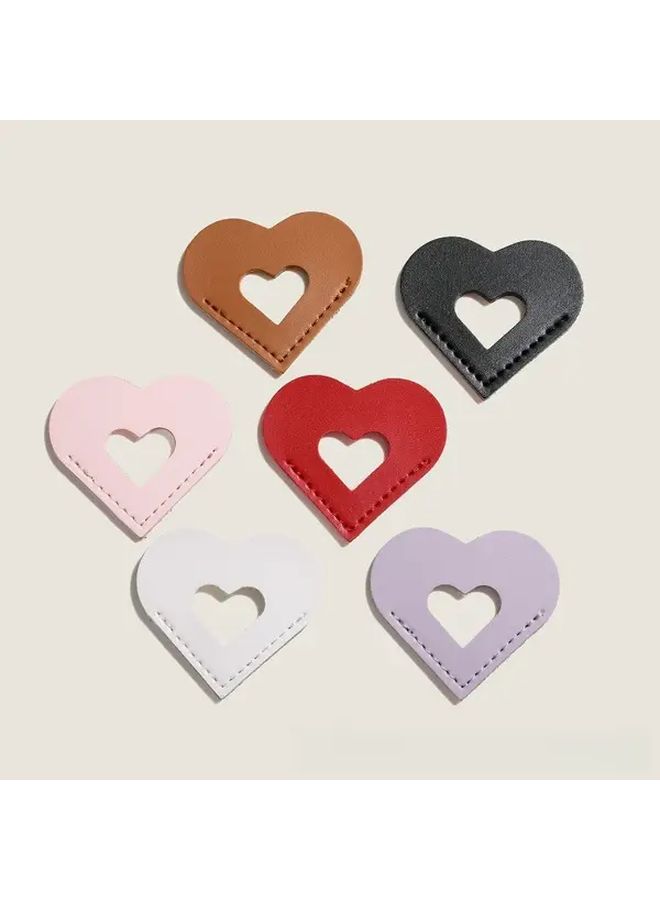 Pink PU Leather Heart Bookmark Clip With Keyring Slot Portable Page Holder - Image 2