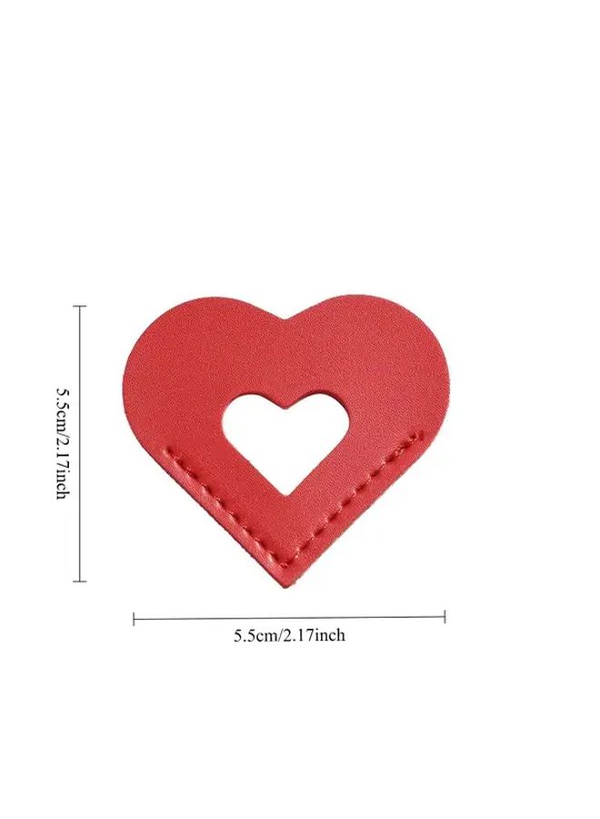 Pink PU Leather Heart Bookmark Clip With Keyring Slot Portable Page Holder - Image 5