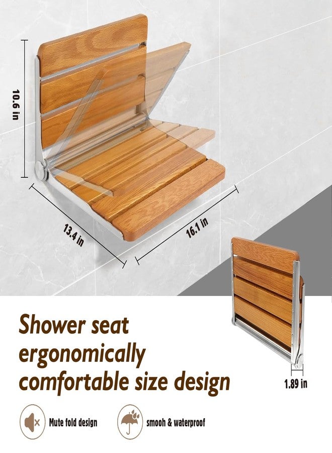 Sapiential Creation Folding Shower Seat Wall Mounted Shower Bench,Teak Wood Fold Down Shower Seat Wall Mounted Shower Seat Chair,Foldable Shower Bench 316 Stainless Steel Frame 450 lbs,1 Pack - Image 3