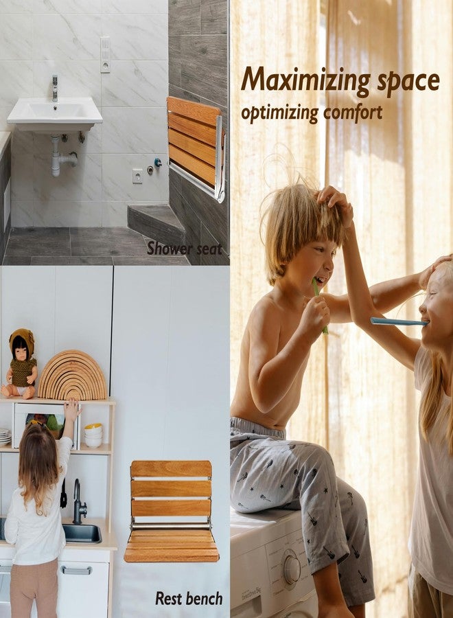 Sapiential Creation Folding Shower Seat Wall Mounted Shower Bench,Teak Wood Fold Down Shower Seat Wall Mounted Shower Seat Chair,Foldable Shower Bench 316 Stainless Steel Frame 450 lbs,1 Pack - Image 5