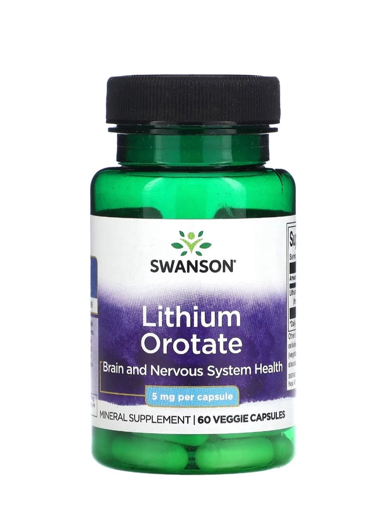 SWANSON Lithium Orotate 5 mg 60 Veggie Capsules - Image 1