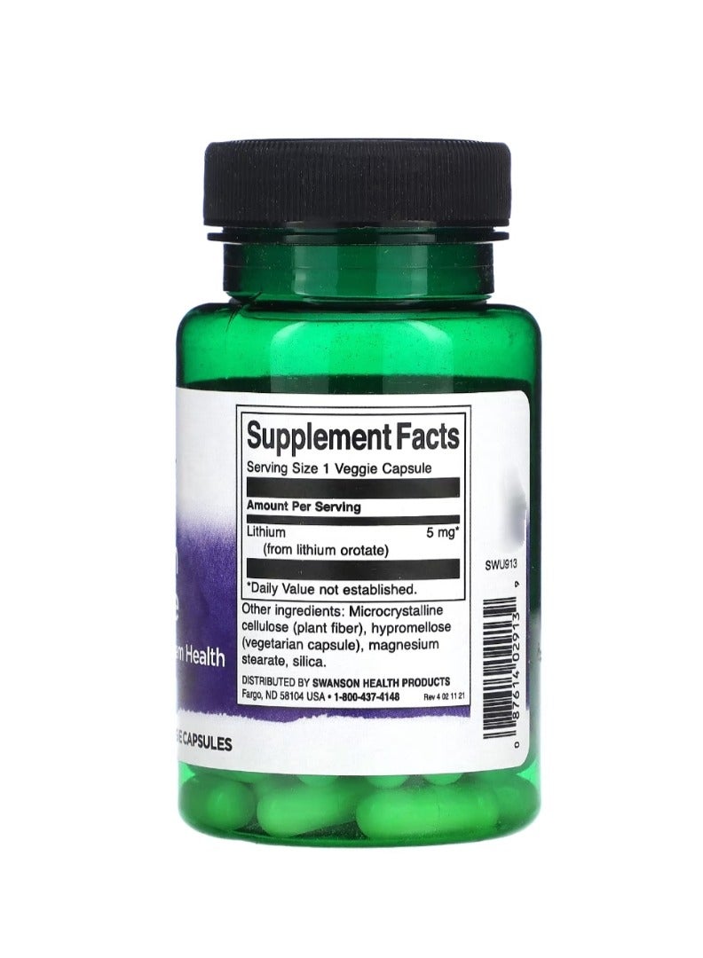 SWANSON Lithium Orotate 5 mg 60 Veggie Capsules - Image 2