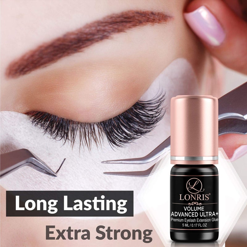 LONRIS 7-8 Weeks Retention/Eyelash Extension Glue Volume Advanced Ultra+ LONRIS Lash 5 ml/1-2 Sec Drying time/Maximum Bonding/Semi-Permanent Extensions Supplies/Professional Use Only Black Adhesive - Image 3