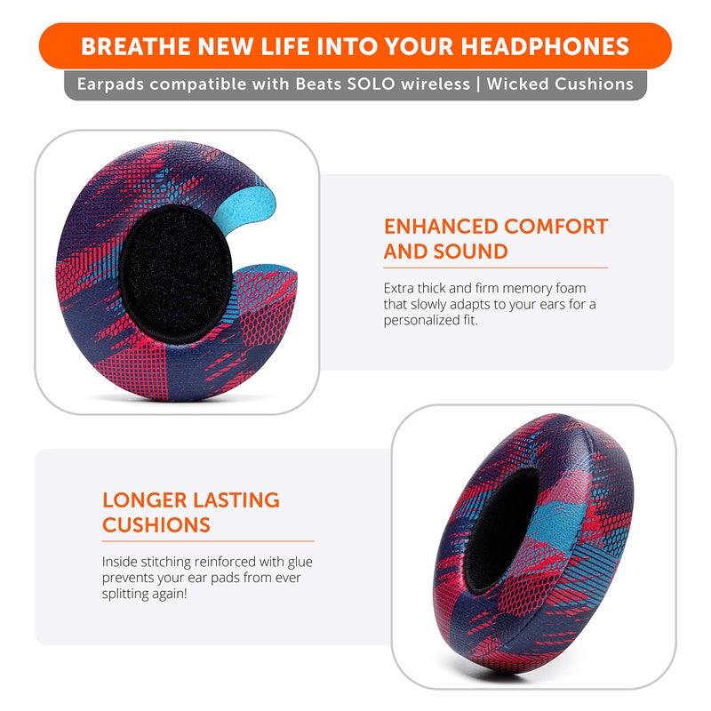 WC Extra Thick Replacement Earpads for Beats Solo 2 & 3 by Wicked Cushions - Ear Pads for Beats Solo 2 & 3 Wireless ON-Ear Headphones - Soft Leather, Luxury Memory Foam, Strong Adhesive | Speed Racer - Image 4