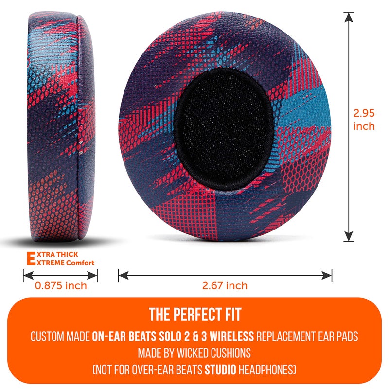 WC Extra Thick Replacement Earpads for Beats Solo 2 & 3 by Wicked Cushions - Ear Pads for Beats Solo 2 & 3 Wireless ON-Ear Headphones - Soft Leather, Luxury Memory Foam, Strong Adhesive | Speed Racer - Image 5