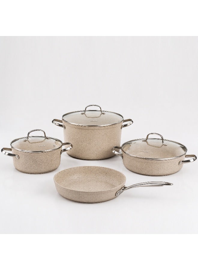 Korkmaz Granita 7 Pieces Non-Stick Cookware Set | Forged Aluminum Granite Coated Induction Base Cookware Pots and Pans Set | Beige - KA1272 - Image 1