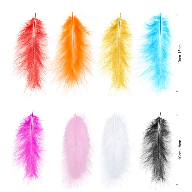 MWOOT 400 Pieces Crafts Art Coloured Feathers, 8 Colors Mini Ostrich Feathers (9-15cm) for DIY Earrings Making Home Wedding Baby Shower Decorations White Pink Red Yellow Blue Black Orange Rose - Image 2