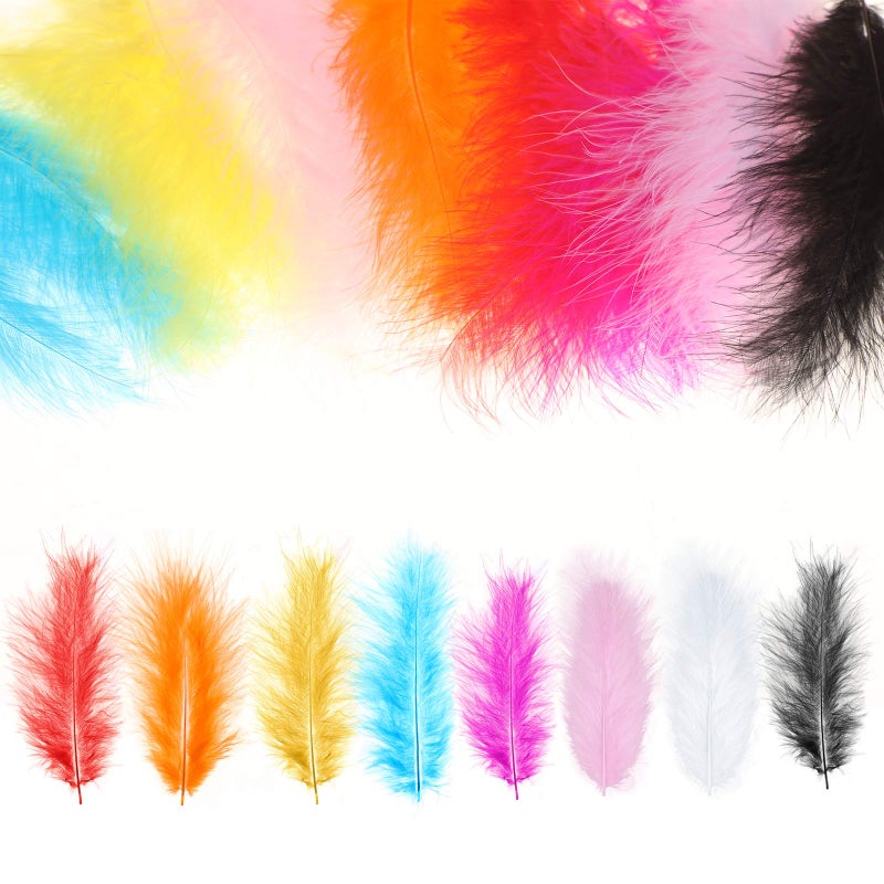 MWOOT 400 Pieces Crafts Art Coloured Feathers, 8 Colors Mini Ostrich Feathers (9-15cm) for DIY Earrings Making Home Wedding Baby Shower Decorations White Pink Red Yellow Blue Black Orange Rose - Image 3