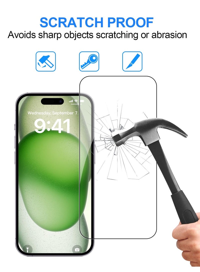 BORTONY iPhone 15 Screen Protector 6.1 Inch [3 Pack] HD Clear Tempered Glass Full Screen Case Friendly Anti-Scratch Bubble Free Compatible with Apple iPhone 15 - Image 3