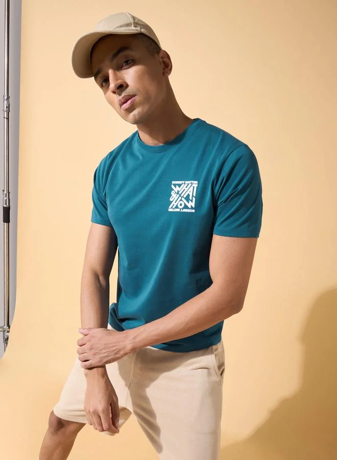 Cult Men Green Graphic Print Short Sleeve T-Shirt