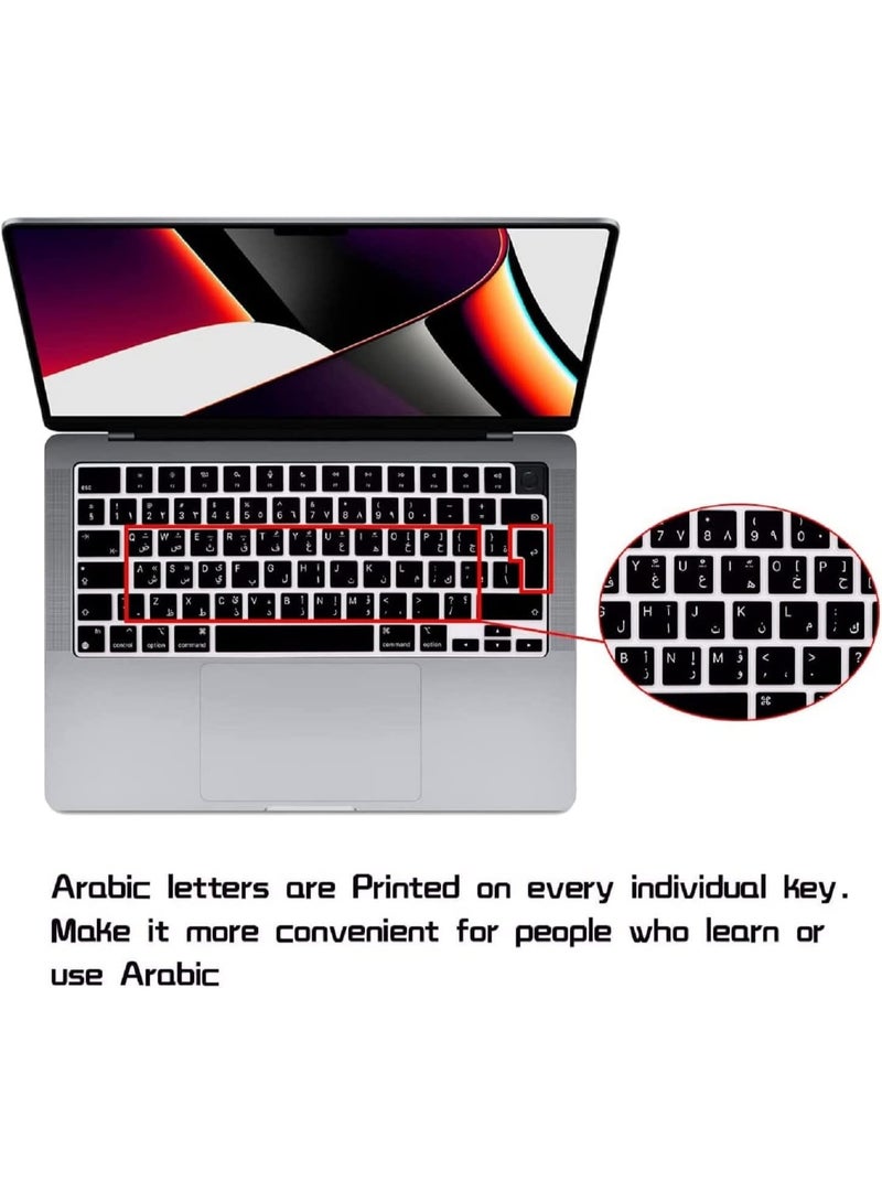 KENSUO Arabic Keyboard Cover Skin for MacBook Air 13.6 in M2 Chip A2681&2023-2021 MacBook Pro 14.2 in/16.2 in M2 M1 Pro/Max A2779/A2442/A2780/A2485 Ultra Thin Silicone Protector/EU Layout Black - Image 3