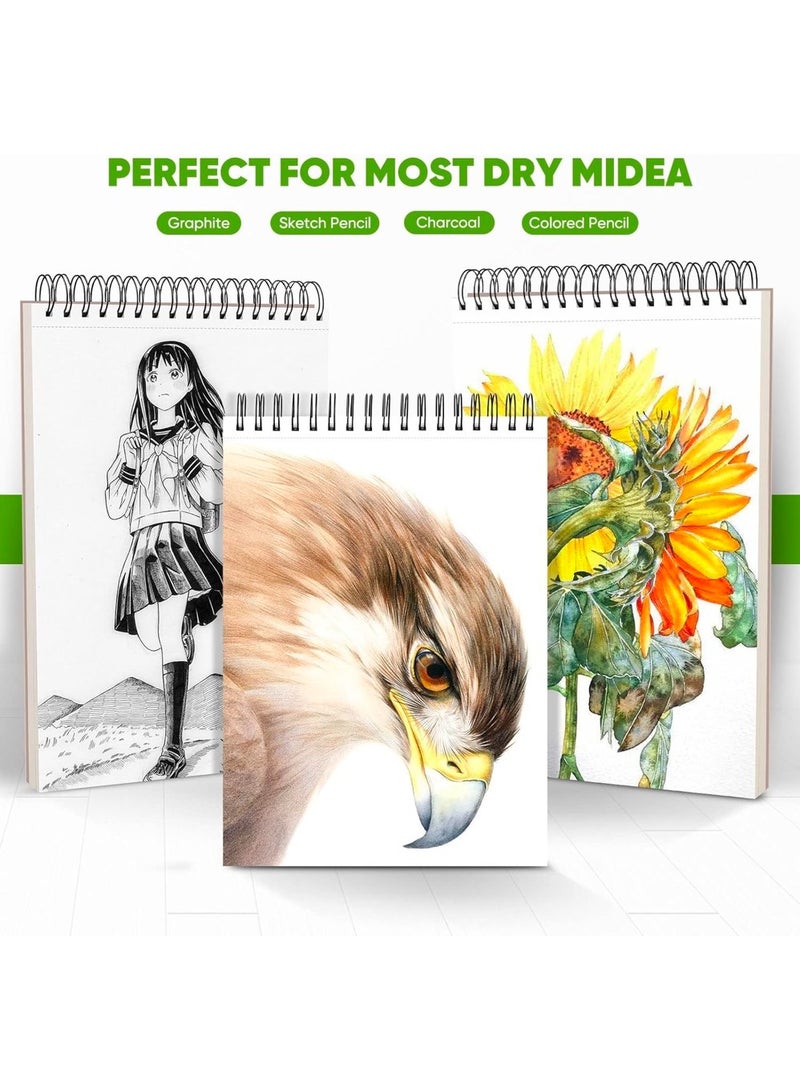 دفتر رسم 9 × 12 بوصة، 100 ورقة/200 صفحة، دفتر رسم فني مغلف حلزوني (68 رطل/100 جرام لكل متر مربع)، دفتر رسم فني خالٍ من الأحماض، لوحة رسم للأطفال والكبار، مثالي لأقلام الرصاص الملونة وأقلام الرصاص وأقلام التلوين والباستيل الزيتي والرسومات - Image 3