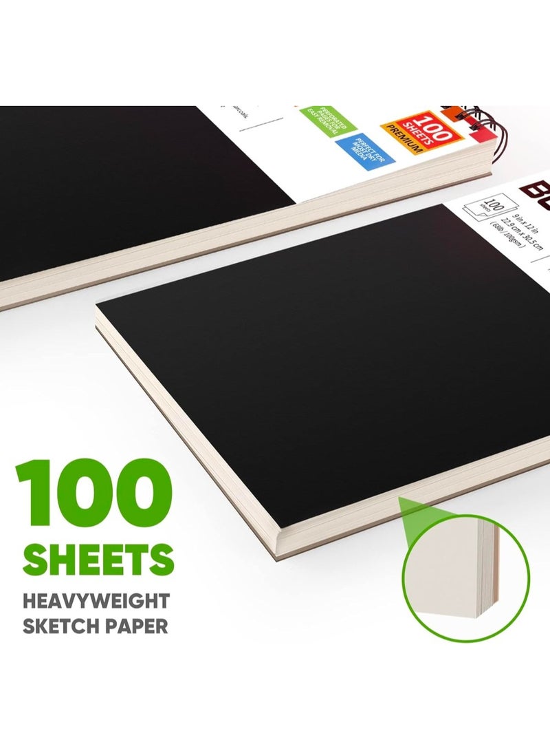 دفتر رسم 9 × 12 بوصة، 100 ورقة/200 صفحة، دفتر رسم فني مغلف حلزوني (68 رطل/100 جرام لكل متر مربع)، دفتر رسم فني خالٍ من الأحماض، لوحة رسم للأطفال والكبار، مثالي لأقلام الرصاص الملونة وأقلام الرصاص وأقلام التلوين والباستيل الزيتي والرسومات - Image 4