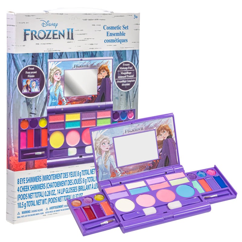 TOWNLEY GIRL Disney Frozen Elsa Anna Cosmetic Compact Set with Mirror 14 lip glosses, 8 Eye Shadow, 4 Blushes, 4 Brushes Colorful Portable Washable Makeup Beauty Kit Box Set for Girls Kids Toddler - Image 1