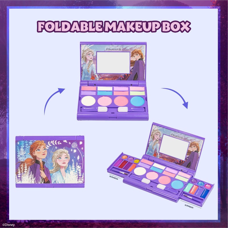 TOWNLEY GIRL Disney Frozen Elsa Anna Cosmetic Compact Set with Mirror 14 lip glosses, 8 Eye Shadow, 4 Blushes, 4 Brushes Colorful Portable Washable Makeup Beauty Kit Box Set for Girls Kids Toddler - Image 3