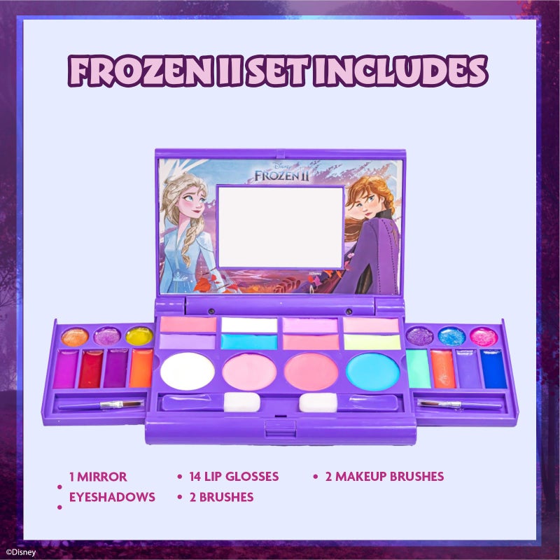 TOWNLEY GIRL Disney Frozen Elsa Anna Cosmetic Compact Set with Mirror 14 lip glosses, 8 Eye Shadow, 4 Blushes, 4 Brushes Colorful Portable Washable Makeup Beauty Kit Box Set for Girls Kids Toddler - Image 2
