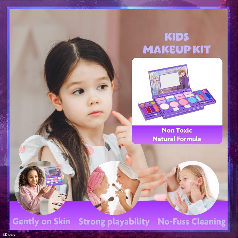 TOWNLEY GIRL Disney Frozen Elsa Anna Cosmetic Compact Set with Mirror 14 lip glosses, 8 Eye Shadow, 4 Blushes, 4 Brushes Colorful Portable Washable Makeup Beauty Kit Box Set for Girls Kids Toddler - Image 4