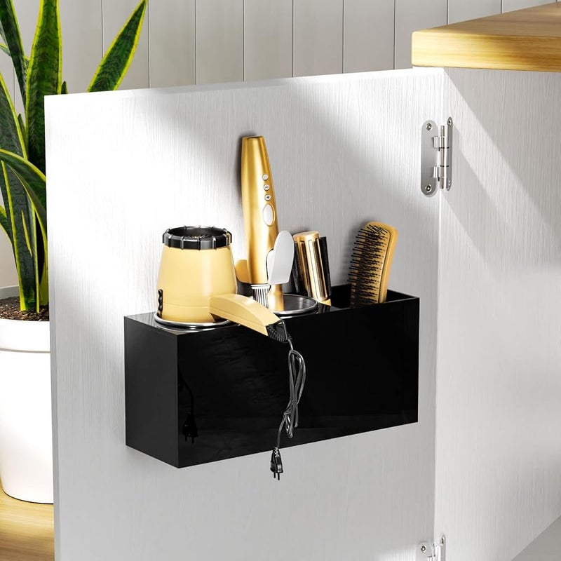 NIUBEE Hair Dryer Holder, Hair Tool Organizer Wall Mount, Blow Dryer Holder Cabinet Door, Bathroom Styling and Hot Tools Organizer for Flat Irons, Curling Irons (Black) - Image 2