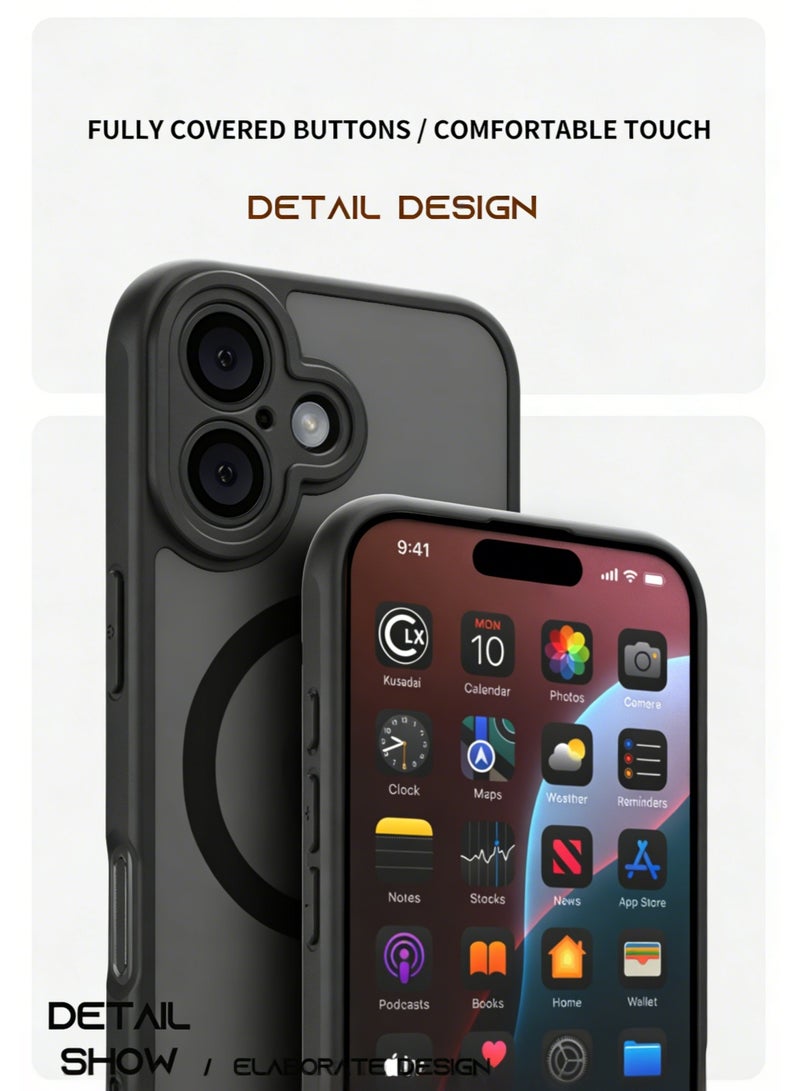 iPhone 16 MagSafe Case Magnetic Back Cover, Full Shockproof Protection, Translucent Matte Back, Slim Phone Cover with Strong Magnet for Apple iPhone 16 (2024) (Black) - Image 4