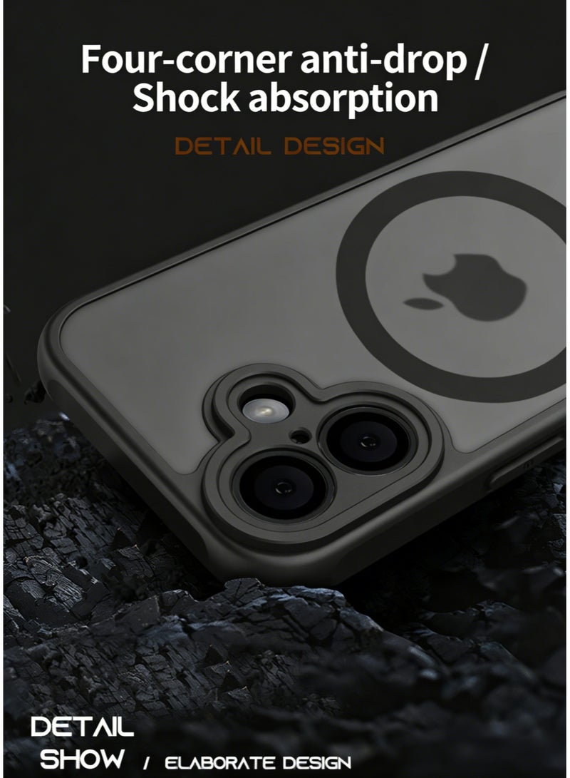 iPhone 16 MagSafe Case Magnetic Back Cover, Full Shockproof Protection, Translucent Matte Back, Slim Phone Cover with Strong Magnet for Apple iPhone 16 (2024) (Black) - Image 3