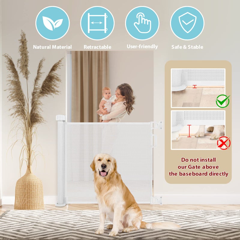 Looxii Stair Safety Gate Extendable Door Safety Gate Roll 0-140 cm Safety Gate Barrier Dog Barrier for Stairs Baby Children Dog White - Image 2