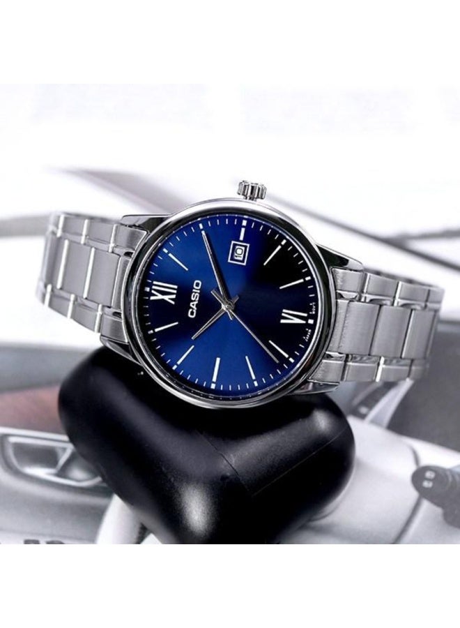 Casio MTP-V002D-2B3 Men’s Analog Stainless Steel Watch – Blue Dial, Gold-Tone Details, Date Display, Water Resistant - Image 3