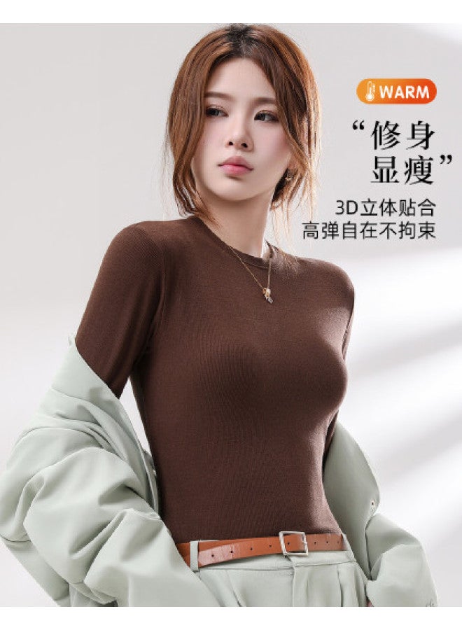 Modal Basic Solid Color Round Neck Long Sleeve Simple Inner Wear Top For Women - Image 1