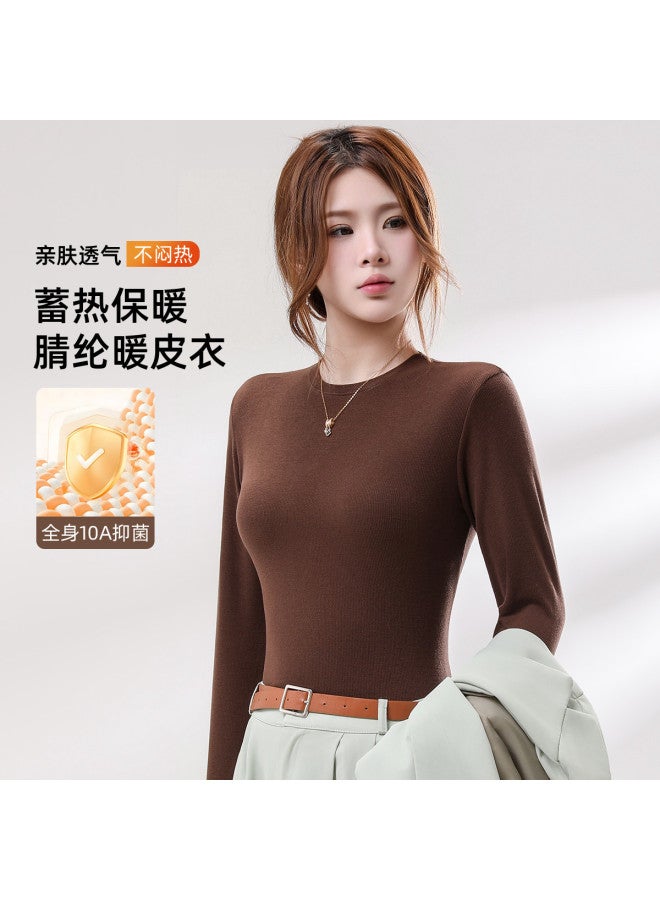 Modal Basic Solid Color Round Neck Long Sleeve Simple Inner Wear Top For Women - Image 4
