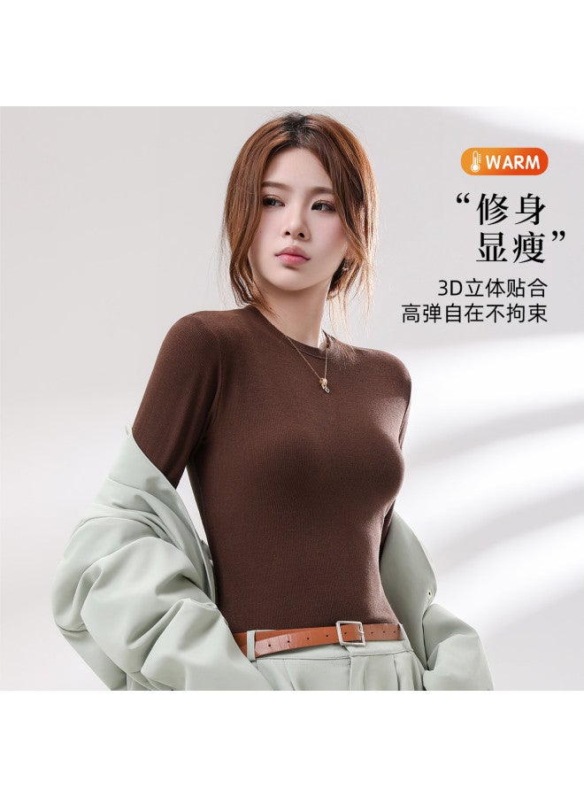 Modal Basic Solid Color Round Neck Long Sleeve Simple Inner Wear Top For Women - Image 5